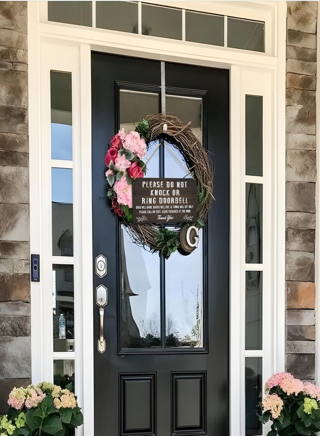 LUHIMO Do Not Knock Baby Sleeping Sign for Front Door, Double-sided PVC Rustic Please Do Not Ring Doorbell No Soliciting Hanging Sign for Home, House, Office, Business - Image 4